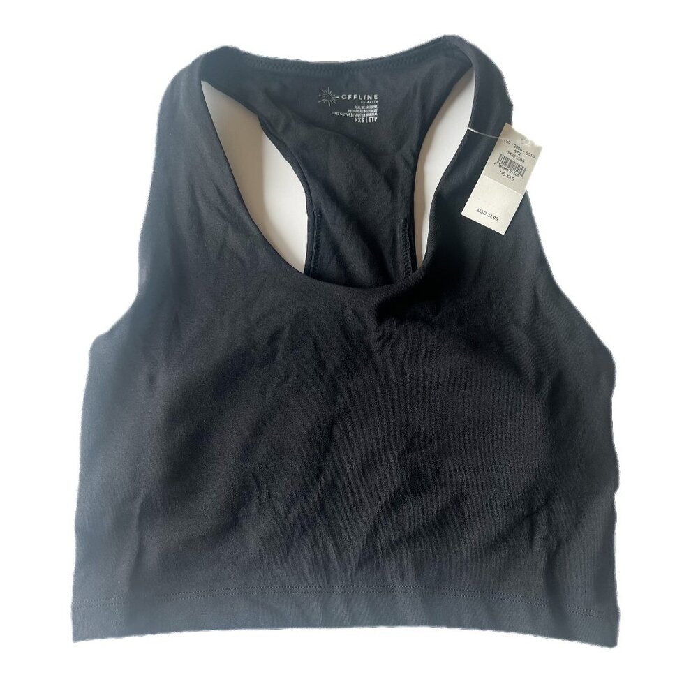NWT Aerie Offline Real Me Recharge Racerback Longline Sports Bra Black Size XXS